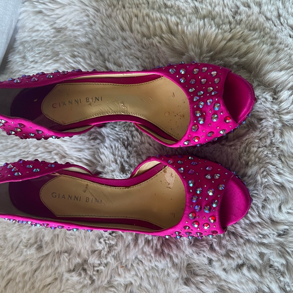 Gianni Bini Hot Pink Crystal Peep-Toe Heels